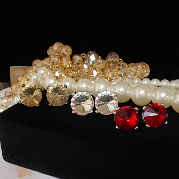 Set of 3 Large Crystal Stud Earrings